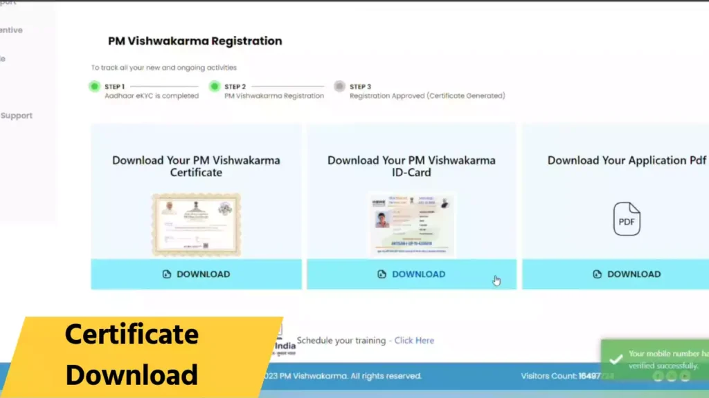 PM Vishwakarma Yojana Certificate Download 